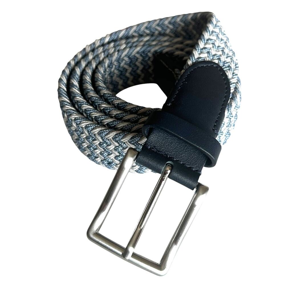Saks Fifth Avenue Woven Belt Mens Size 44 Blue Gray Braided Weave Cotton